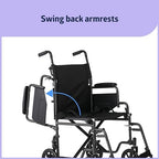Medline Carbon Steel Folding Transport Chair with Swing-Back Arms, Swing-Away Foot Rests, Portable Mobility for Adults & Seniors, 19" Wide Padded Seat, 250 lb. Capacity, Black