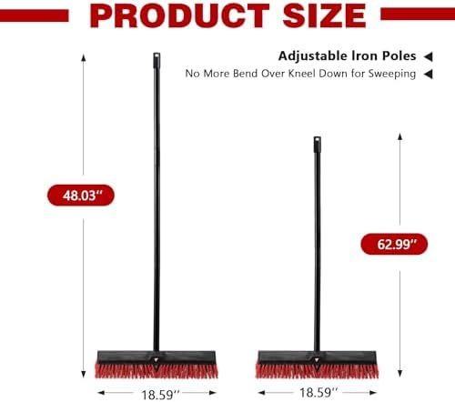 18" Push Broom for Outdoor - Heavy Duty Broom 63" Long Handle Outdoor Broom for Deck,Driveway,Garage,Yard,Deck,Patio,Warehouse,Concrete