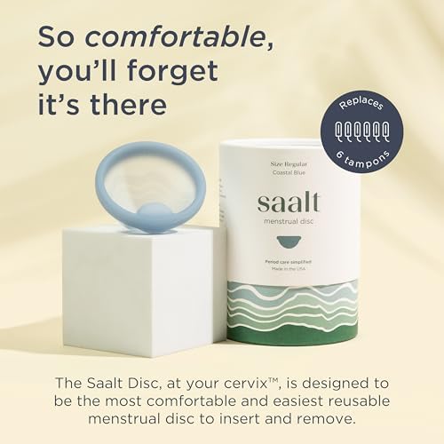 Saalt Menstrual Disc - Soft, Flexible, Reusable Medical-Grade Silicone - Wear 12 Hours - Removal Notch - Two Sizes - Menstrual Cup or Tampon Alternative - Made in USA - Lasts 10 Years (Blue, Regular)