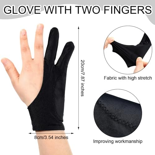 Silipull 12 Pcs Drawing Glove Artist Glove for Drawing Tablet Two Fingers for Left Right Hand Digital Art Stylus for Paper Sketching,Monitor Painting