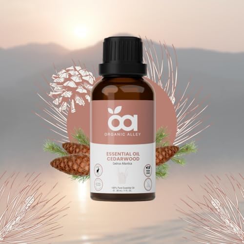 Cedarwood Essential Oil by Organic Alley | 100% Pure, Undiluted and Natural Cedrus Atlantica Oil | Use for Skin, Hair, Stress, Body Balance, Relaxation & Diffusers, (1 Fl Oz)