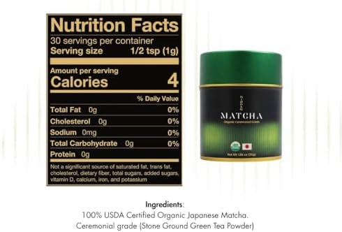 Nippon Matcha – Organic Premium Ceremonial Grade Japanese Matcha Green Tea Powder – First Harvest from Uji, Kyoto – USDA Certified, Stone-Ground, Smooth & Vibrant (30g/1.06oz)