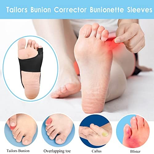 Tailors Bunion Protector 1Pair Bunionette Sleeves Built-in Gel Pads Silicone Cover Guard with Non-Slip Strap to Relief Bunion Pinky Toe Pain, Cushion and Comfort Bunionette,Overlapping Toe(Black-S)