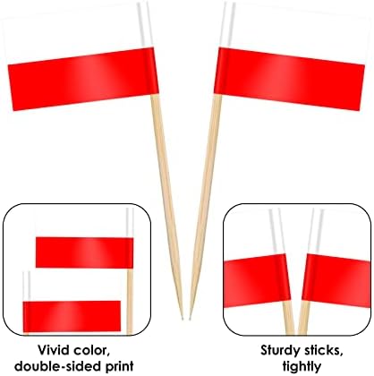AhfuLife Poland Flag Toothpick Flags Picks, 100 Pcs Small Tiny Poland Cupcake Toppers Stick Flags Double-sided for World Cup, National Day, Birthday Party Decorations, Cake Flags