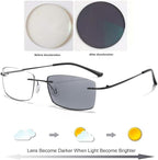 Rimless Photochromic Nearsighted Glasses for Men Women Blue Light Blocking Myopia Glasses Distance Driving Eyeglasses