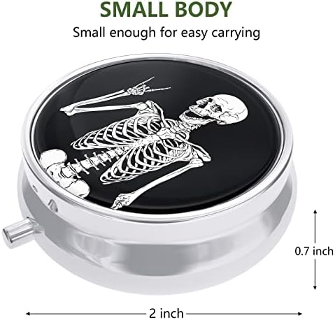 Nipichsha Pill Box, Small Pill Case for Purse & Pocket, Cute Travel Medicine Organizer, Portable Medicine Container Holder to Hold Vitamins, Medication, Fish Oil & Supplement, Human Skeleton