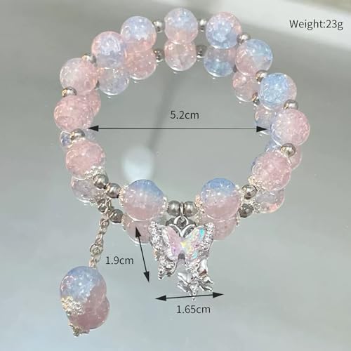 Crystal Butterfly Floral Charm Bracelet for Women, Elegant Adjustable Stretch Bracelet with Butterfly & Flower Beads, Dainty Bohemian Beaded Jewelry Gift