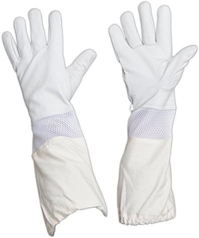 Beekeeping Gloves – Premium Goatskin Leather Bee Gloves with Breathable Vent and Long Canvas Sleeve, Protective Gear for Beekeepers (L)