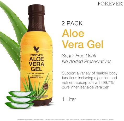 Forever Living - Forever Aloe Vera Gel - 99.7% Pure Inner Leaf Aloe Vera Juice - Preservative-Free - 33.8 fl oz (Pack of 2)