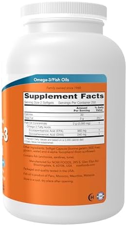 NOW Foods Supplements, Omega-3 180 EPA / 120 DHA, Molecularly Distilled, Cardiovascular Support*, 500 Softgels