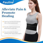 Pauline Broken Rib Brace for Women - Compression Chest Binder for Cracked Ribs Support & Chest Pain Relief - Rib Belt for Bruised Rib Cage (Black, Fits 30”-45”)