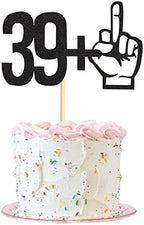 39 +1 Black Glitter Cake Topper - 40th Birthday Party Decorations - Funny Forty Years Old Birthday Party Supplies