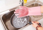 Silicone Dishwashing Gloves, Pet Grooming Rubber Scrubbing for Dishes, Sponge Wash Cleaning with Scrubbers (13.6" L)