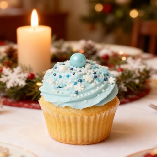 Winter Sprinkles for Cake Decorating, Snowflake Sprinkles Mix Pearl for Cupcake, Cookies, Ice cream and Macaron Toppers, Icy Theme Party and Birthday Supplies