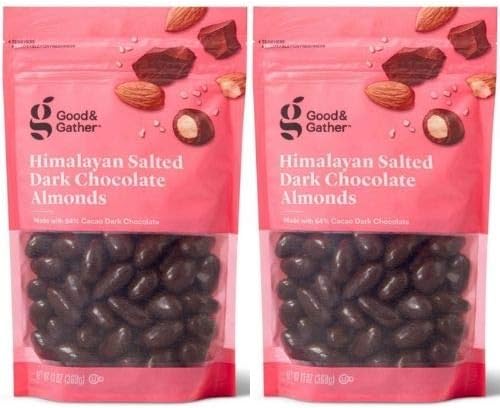 2 Set- Good & Gather Himalayan Salted Dark Chocolate Almonds. 13 Ounce. Sweet and Salty Snack. 64% Cacao. (2 Pack) 1.0 Count