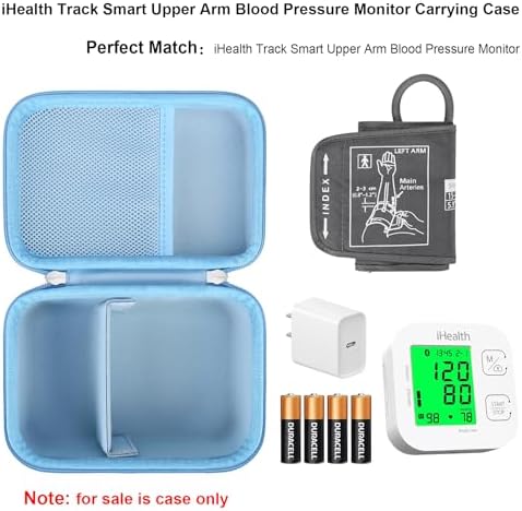 Elonbo Carrying Case for iHealth Track Smart Upper Arm Blood Pressure Monitor, Wireless Bluetooth Blood Pressure Monitor Travel Protective Bag Storage Holder, Mesh Pocket fits Range Cuff, Blue