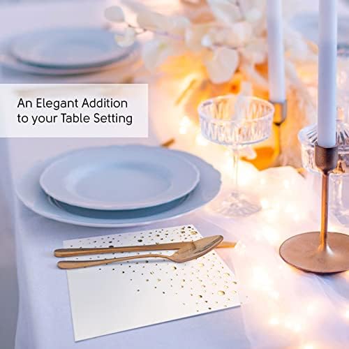 Stylish White and Gold Napkins for Party - 6.5 x 6.5 Inch Gold Lunch Napkins - 50 White&Gold Paper Napkins - 3-Ply Golds Luncheon Napkins - Wedding Napkins or Bridal Shower Napkins