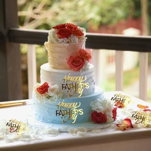 mdgfge 10Pcs Happy Father's Day Cake Toppers Cupcake Toppers Acrylic Gold Mirror Design Cake Cupcake Decor for Father's Day Dad Birthday Party Dessert Decorating Kit Supplies