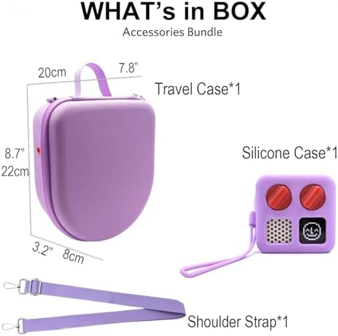 Silicone Cover and Travel Case Compatible with Yoto Mini with Headphones, Hard Carrying Case with Shoulder Strap and Adventure Jacket Accessories Set for Yoto Mini, Lavender