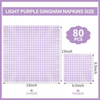 80 Pcs Purple Gingham Napkins, 6.5X6.5 Inch Easter Napkins Purple and White Checkered Napkin Lavender Plaid Napkin Gingham Party Supplies for Baby & Bridal Shower, Wedding, Picnic