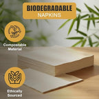 Compostable Napkins Disposable – 300 Pack | 2-Ply 5x5 Inch Cocktail Napkins | Eco-Friendly Biodegradable Paper Napkins for Lunch, Dinner, Parties & Events