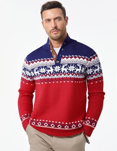 JMIERR Men's Cable Knit Pullover Sweater Casual Long Sleeve Stand Collar Button Knitted Sweaters