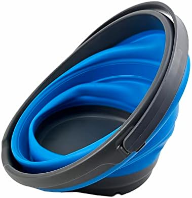 SAMMART 10L (2.6 Gallon) Collapsible Plastic Bucket - Foldable Round Tub - Portable Fishing Water Pail - Space Saving Outdoor Waterpot, Size 33cm Dia (Grey/Cerulean (Set of 2))