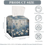 White Flowers Daisy Tissue Box Cover Rustic Floral Wooden Country Leather Tissue Box Holder Square Facial Paper Organizer Dispenser for Car Bathroom Bedroom Office Tabletop Decor