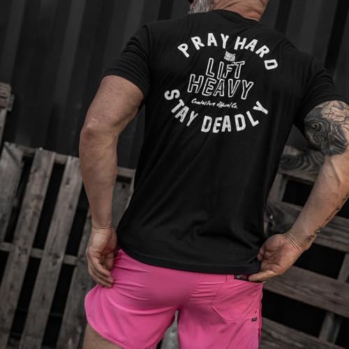 Combat Iron Men's Graphic T-Shirt | Pray Hard Lift Heavy Stay Deadly | Athletic Fit, Tagless Comfort