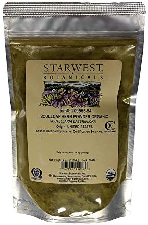 Starwest Botanicals Organic Skullcap Herb Powder - Dried Skullcap for Tea, Smoothies, Dressings, Herbal Blends, & More, Scutellaria Lateriflora, Non GMO - 4 oz Bag