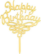 Restaurantware-Top Cake Happy Birthday Cake Topper, 1 Mirrored Birthday Cake Decoration - With Swirls, Durable, Gold Acrylic Birthday Topper For Cakes, Party Decoration for Birthday
