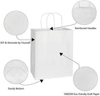 Toovip 50 Pack 8x4.75x10 Inch Medium White Kraft Paper Bags with Handles Bulk, Gift Wrap Bags for Favors Grocery Retail Party Birthday Shopping Business Goody Craft Merchandise Take Out Sacks