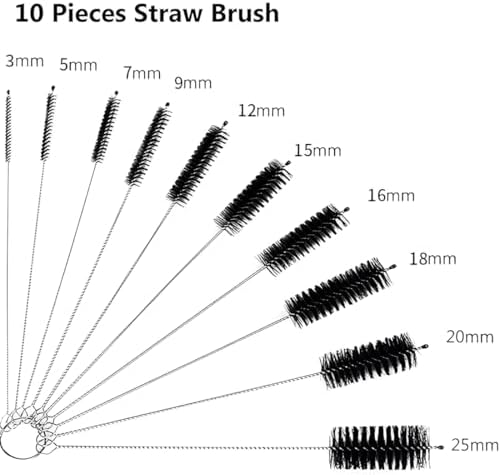 10 Pieces Nylon Cleaning Brush Set, Tube Bottle Straw Washing Cleaner Bristle Kit Tool Black
