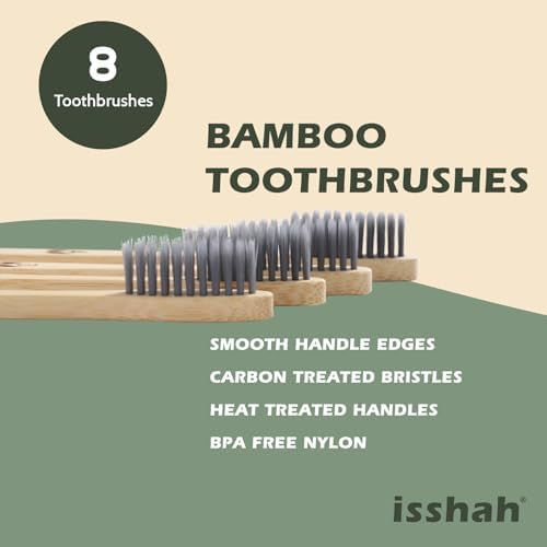 Biodegradable Eco-Friendly Natural Compostable Bamboo Toothbrushes, FSC Certified and PETA Approved - Pack of 8