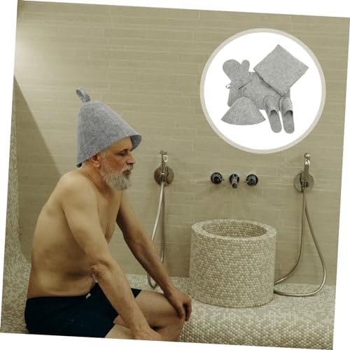 MERRYHAPY 1set Felt Sauna Hat Thick Water Absorbent Sauna Gloves Comfortable Bath Mat for Enhanced Relaxation
