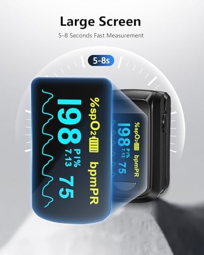 Fingertip Pulse Oximeter HealthTree Blood Oxygen Monitor Pulse Ox, Heart Rate monitor and Spo2 Reading Oxygen Meter Included Lanyard and AAA Batteries