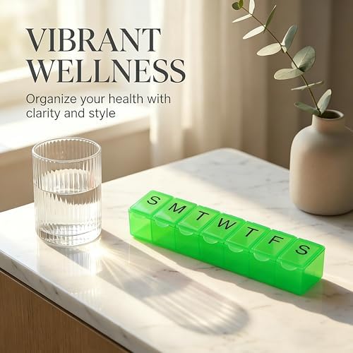 Weekly 7-Day Pill Organizer with Braille, Portable Medicine and Vitamin Planner Storage Box with Medium Compartments,Easy to Use,for Supplements and Fish Oils, Travel Friendly,BPA Free