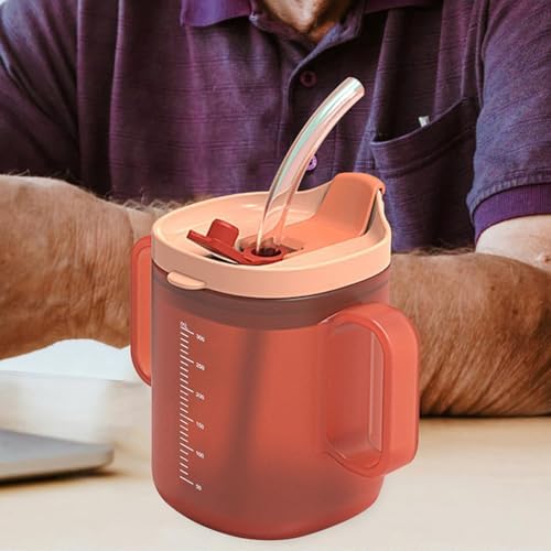 Senior Water Cup - 300ml Spill-Proof Drinking Mug With Handles | Non-Spill Cup for Elderly, Patients, Pregnant, and Disabled | Feeding Mug With Lid and Straw