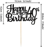 1 PCS Happy 40th Birthday Cake Topper Glitter Cheers to 40 Years Birthday Cake Pick 40 Fabulous Cake Decoration for Happy 40th Birthday Anniversary Party Decorations Supplies Black