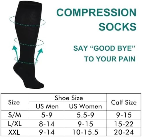Double Couple 3 Pairs Compression Socks for Women Men 20-30mmhg Knee High Stocking for Sports Running Travel Nurses