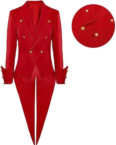 OPHPY Mens Red Steampunk Victorian Tailcoat Gothic Double Breasted Medieval Tuxedo Jacket Vintage Frock Coat Stage Uniform