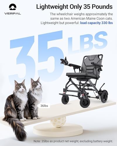 35lbs Lightweight Electric Wheelchair, Foldable Electric Wheelchair for Adults, Seniors, 360W Dual Motor Power Wheelchair 20 Miles for Travel, Park Hospital, 330 lbs Capacity-12Ah 18.5" Seat
