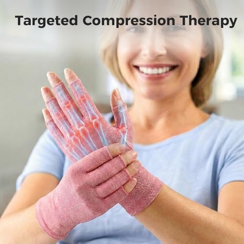 Donfri 1 Pair Arthritis Gloves for Women Men for Pain,Compression Gloves Fingerless Gloves Hand Pain Relief Raynauds Typing Gaming (Pink,S)