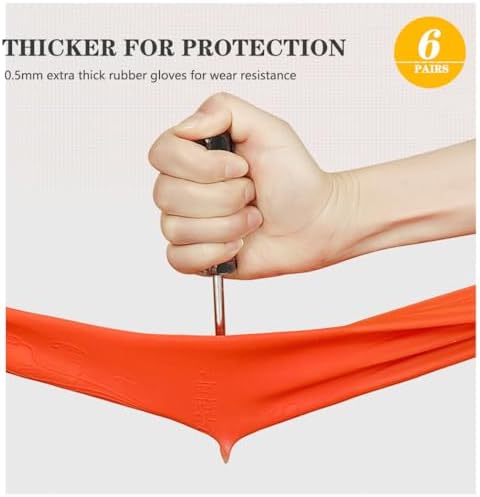 6-Pair 17.8-Inch Elbow - Length Reusable Rubber Waterproof Household Cleaning and Kitchen Dishwashing Gloves