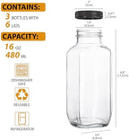 umud Juice Bottles with Lids, 16 Oz - Set of 3 - Clear Glass Jars with Caps - Reusable Empty Drink Containers for Juicing, Smoothies, Water, Milk, Kombucha Storage, Wellness Shots and More (3)