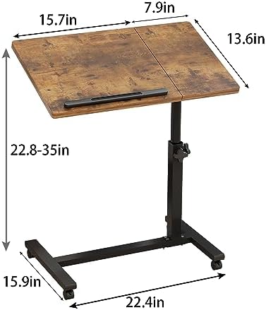 TigerDad Adjustable Overbed Table with Wheels, Rolling Laptop Bed Desk for Home Hospital Use, Height & Tilt Adjustable Mobile Table for Eating, Working, Reading in Bed or Sofa