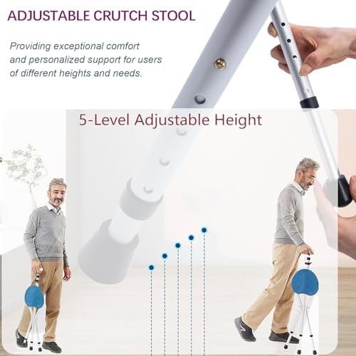 Walking Cane with Seat Cane Chair Foldable Walking Stick with Seat, Adjustable Cane Stool for Seniors Elderly, Lightweight Aluminum, Easy Carry (Blue)