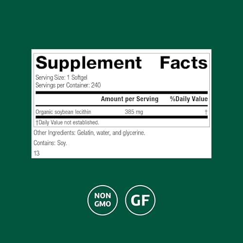 Standard Process Soybean Lecithin - Brain Health Support Supplement - Nutritional Whole Food-Based Supplement with Essential Fatty Acids from Soybean Lecithin - 240 Softgels