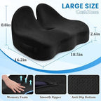 Seat Cushion, Ergonomic Memory Foam Seat Cushions for Office Chairs, Car, Long Trip, Desk Chair, Lab, Extra Large Size for Sciatica & Hip & Tailbone Pain Relief, Sciatica Support (Black)