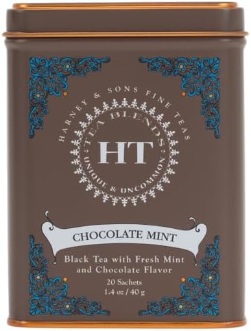 Harney and Sons Chocolate Mint, Flavored Black Tea - 20 Sachets per Tin